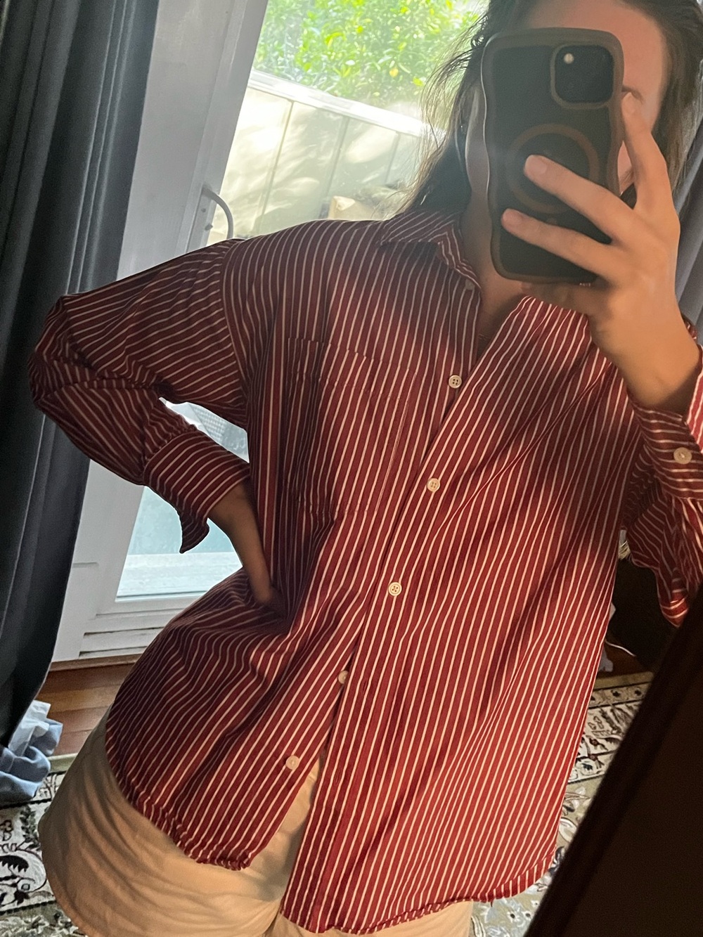 J. Crew Red and White Striped Button-Down Shirt